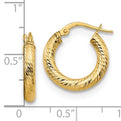 14K Yellow Gold Diamond Cut Round Hoop Earrings