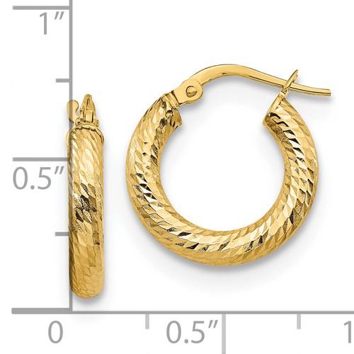 14K Yellow Gold Diamond Cut Round Hoop Earrings
