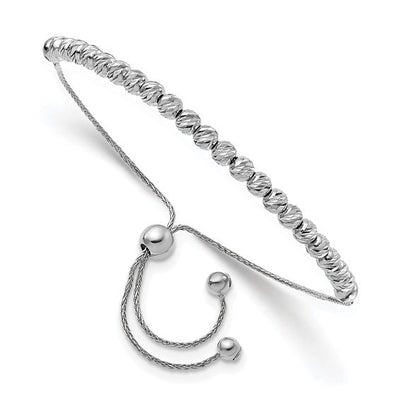 14k Polished Diamond-Cut Beaded Bolo Adjustable Bracelet