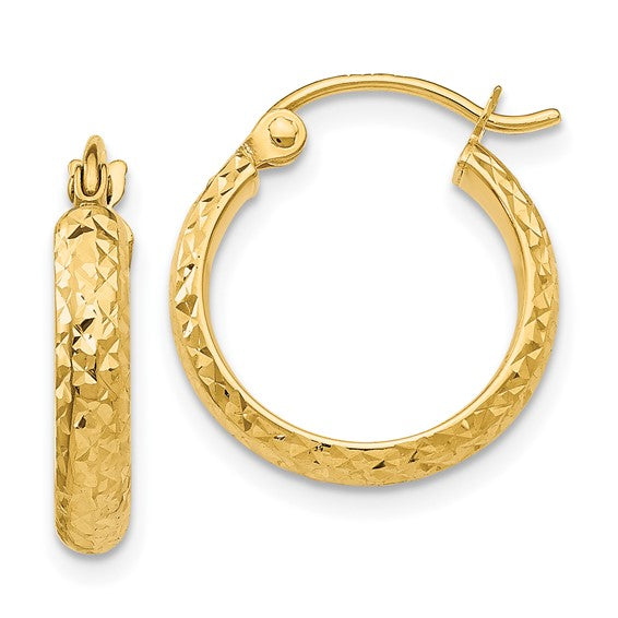 14K Diamond-Cut Round Hollow Hoop Earrings