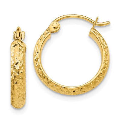 14K Diamond-Cut Round Hollow Hoop Earrings