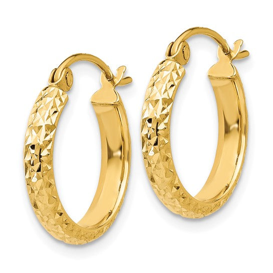 14K Diamond-Cut Round Hollow Hoop Earrings