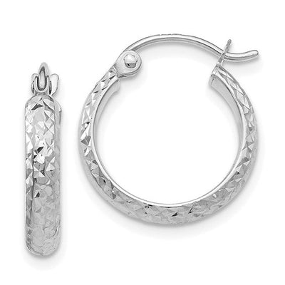 14K Diamond-Cut Round Hollow Hoop Earrings