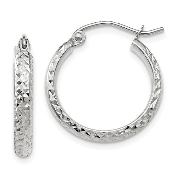 14K Diamond-Cut Hollow Hoop Earrings