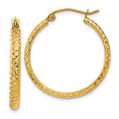 14K Diamond-Cut Diamond-Cut Hollow Hoop Earrings