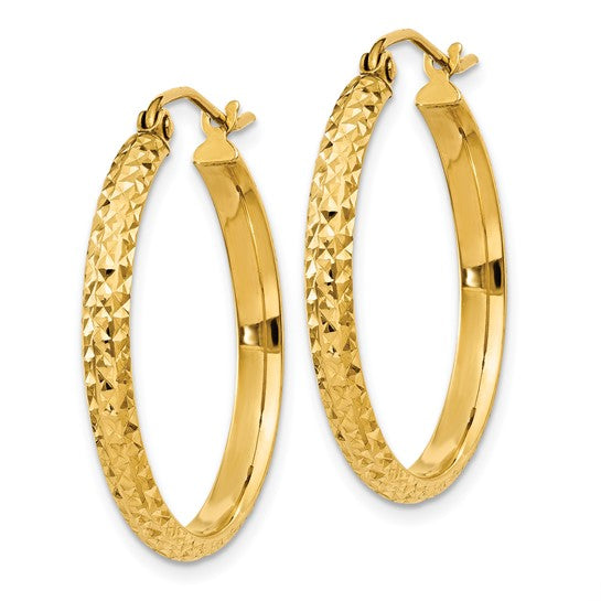 14K Diamond-Cut Diamond-Cut Hollow Hoop Earrings