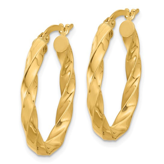 14K Yellow Gold Polished Twisted Oval Hoop Earrings