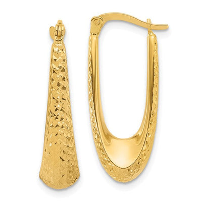 14K Polished & Diamond-Cut Oval Hoop Earrings