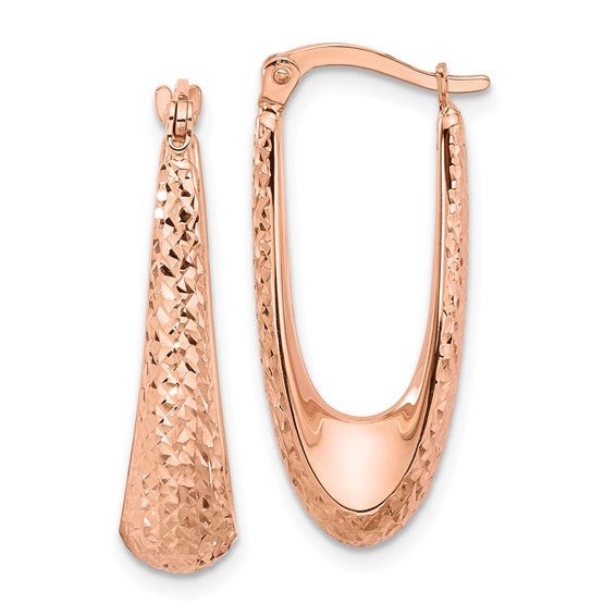 14K Polished & Diamond-Cut Oval Hoop Earrings