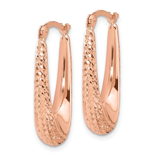 14K Polished & Diamond-Cut Oval Hoop Earrings