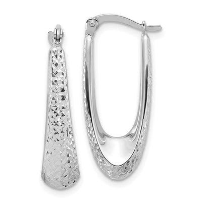 14K Polished & Textured Oval Hoop Earrings