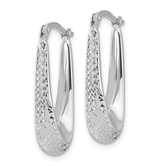 14K Polished & Textured Oval Hoop Earrings