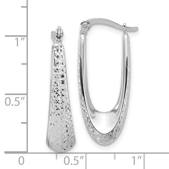 14K Polished & Textured Oval Hoop Earrings
