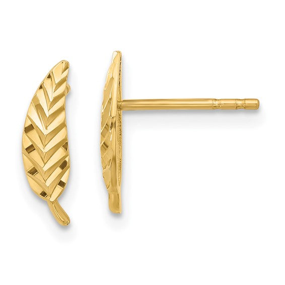 14K Polished & Diamond-Cut Leaf Post Earrings
