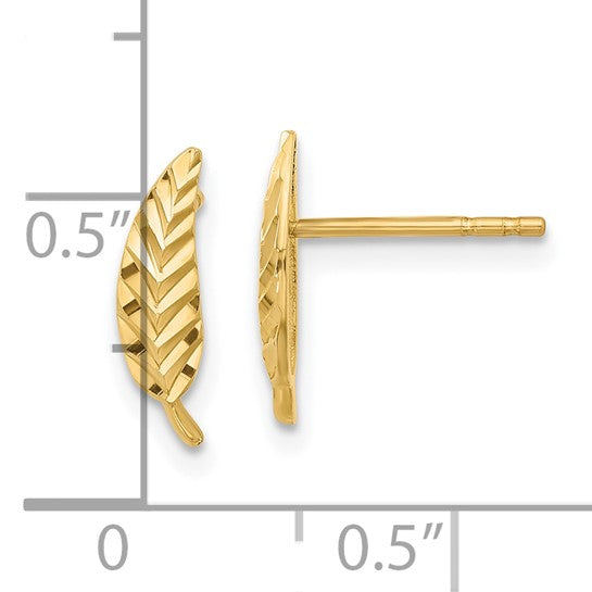 14K Polished & Diamond-Cut Leaf Post Earrings