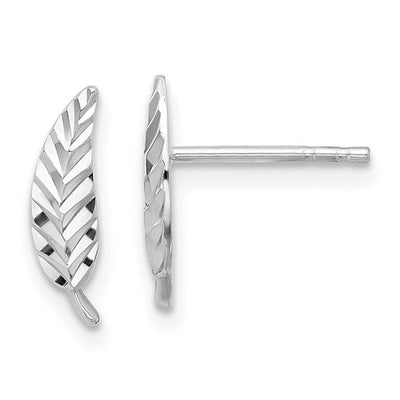 14K Polished & Diamond-Cut Leaf Post Earrings