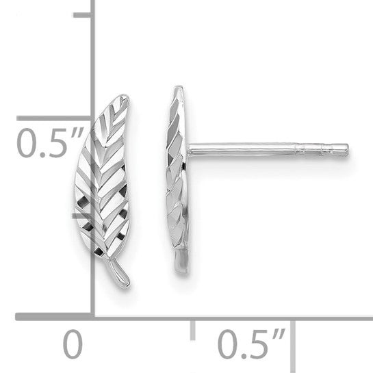 14K Polished & Diamond-Cut Leaf Post Earrings
