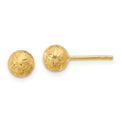 14K Polished/Satin & Diamond-Cut Ball Post Earrings