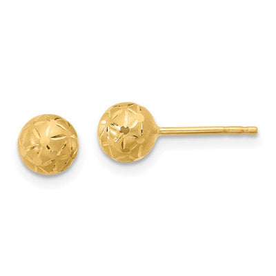 14K Polished/Satin & Diamond-Cut Ball Post Earrings