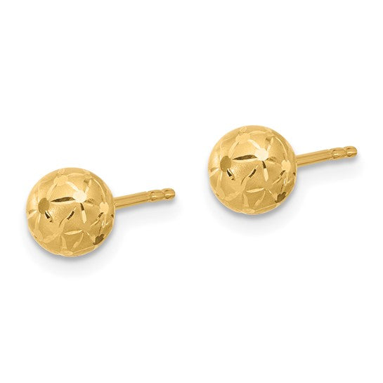 14K Polished/Satin & Diamond-Cut Ball Post Earrings