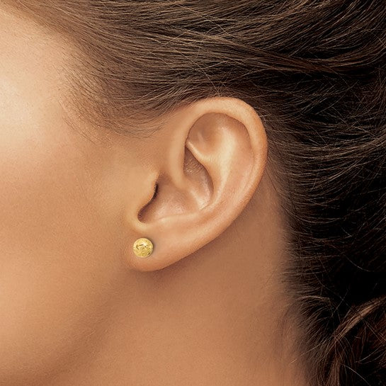 14K Polished/Satin & Diamond-Cut Ball Post Earrings