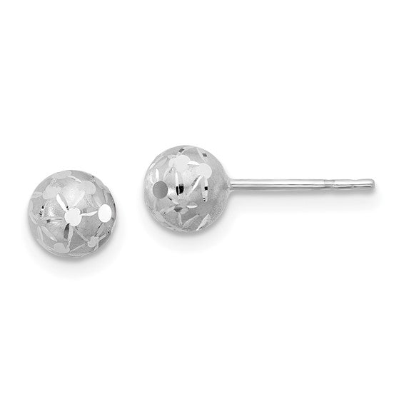 14K Polished/Satin & Diamond-Cut Ball Post Earrings