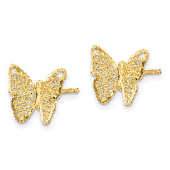 14K Polished & Textured Butterfly Post Earrings
