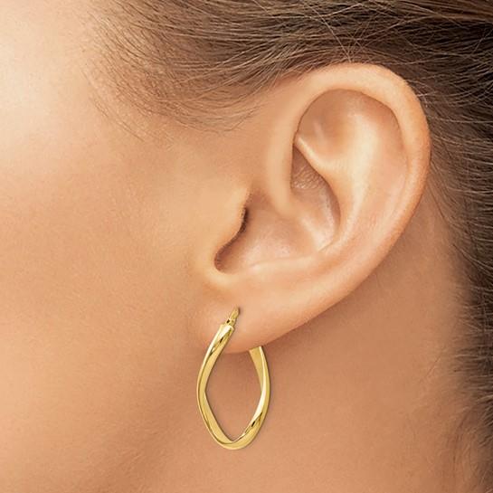 14K Polished Twist Oval Hoop Earrings