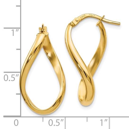 14K Polished Twist Oval Hoop Earrings