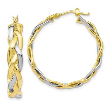 10K Two-Tone Gold Polished Braided Hoop Earrings