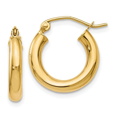 14K Yellow Gold Polished Lightweight Tube Hoop Earrings