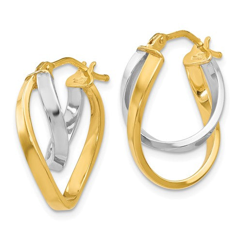 14K Two-Tone Gold Polished Hinged Hoop Earrings
