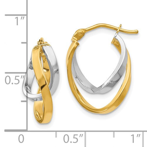 14K Two-Tone Gold Polished Hinged Hoop Earrings