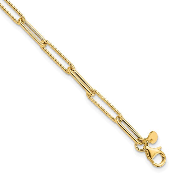 14k Polished & Textured Paper Clip Bracelet