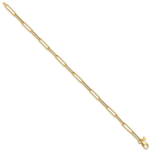 14k Polished & Textured Paper Clip Bracelet