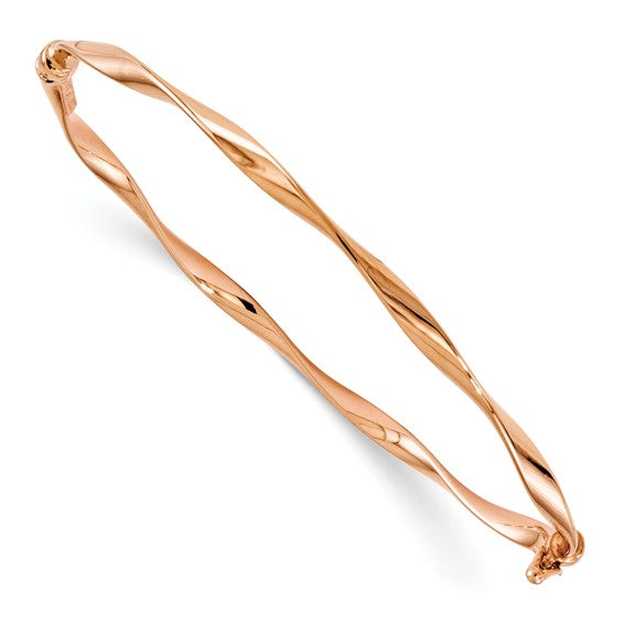 14K Polished Twisted Hinged Bangle