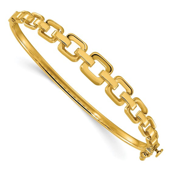 14k Polished Square Link Hinged Bangle Bracelet