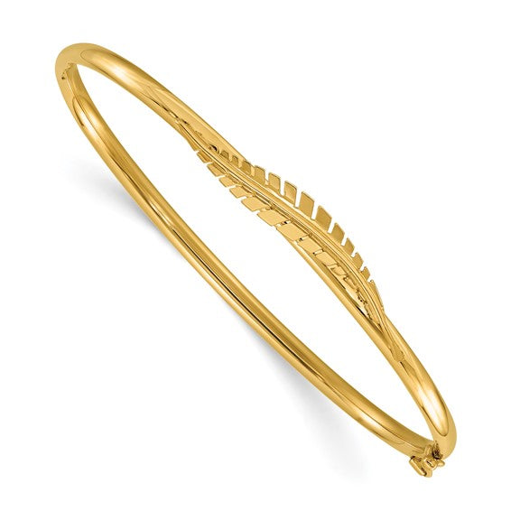14k Polished Leaf Hinged Bangle Bracelet