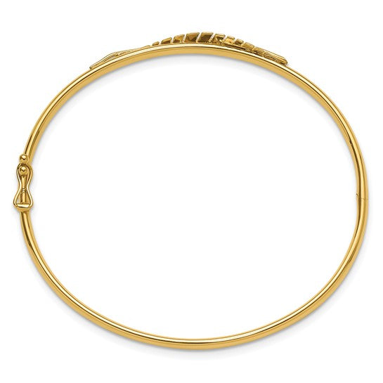 14k Polished Leaf Hinged Bangle Bracelet
