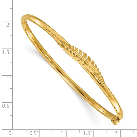 14k Polished Leaf Hinged Bangle Bracelet