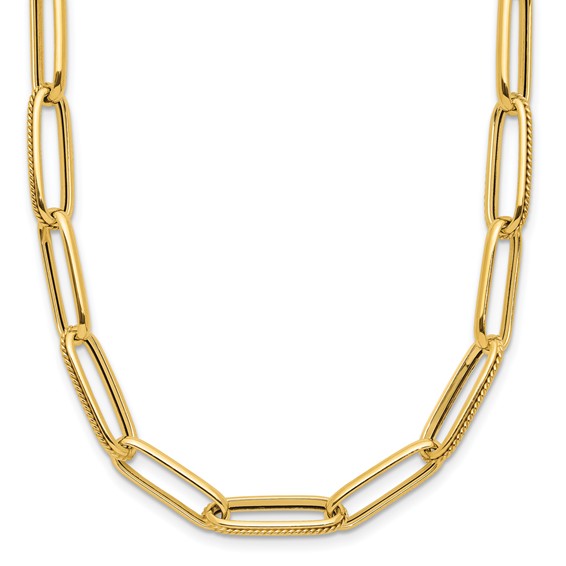 14K Polished & Textured PaperClip Necklace