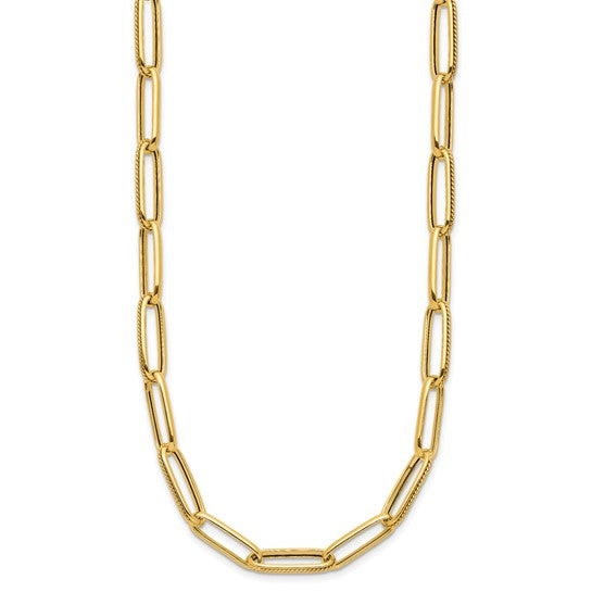 14K Polished & Textured PaperClip Necklace