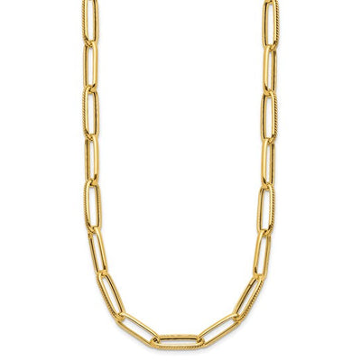 14K Polished & Textured PaperClip Necklace