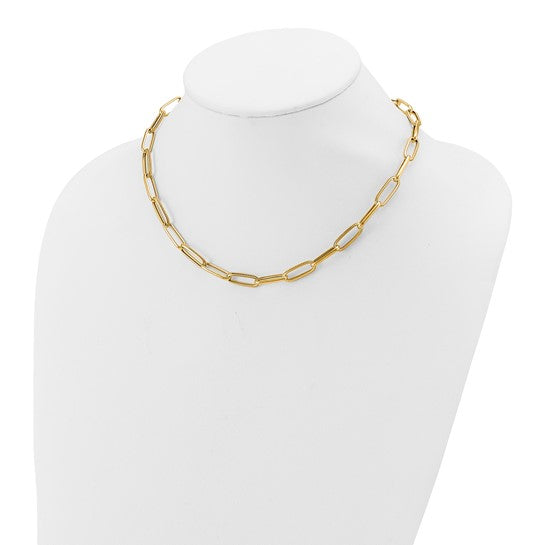 14K Polished & Textured PaperClip Necklace