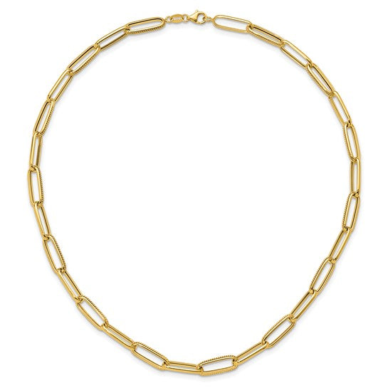 14K Polished & Textured PaperClip Necklace