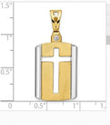14K Two-Tone Gold Brushed Cross Dog Tag Pendant