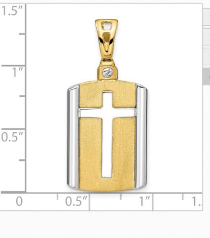 14K Two-Tone Gold Brushed Cross Dog Tag Pendant