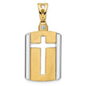 14K Two-Tone Gold Brushed Cross Dog Tag Pendant