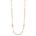 14k Tri-Color Polished Sideways Cross Beaded Rosary Necklace