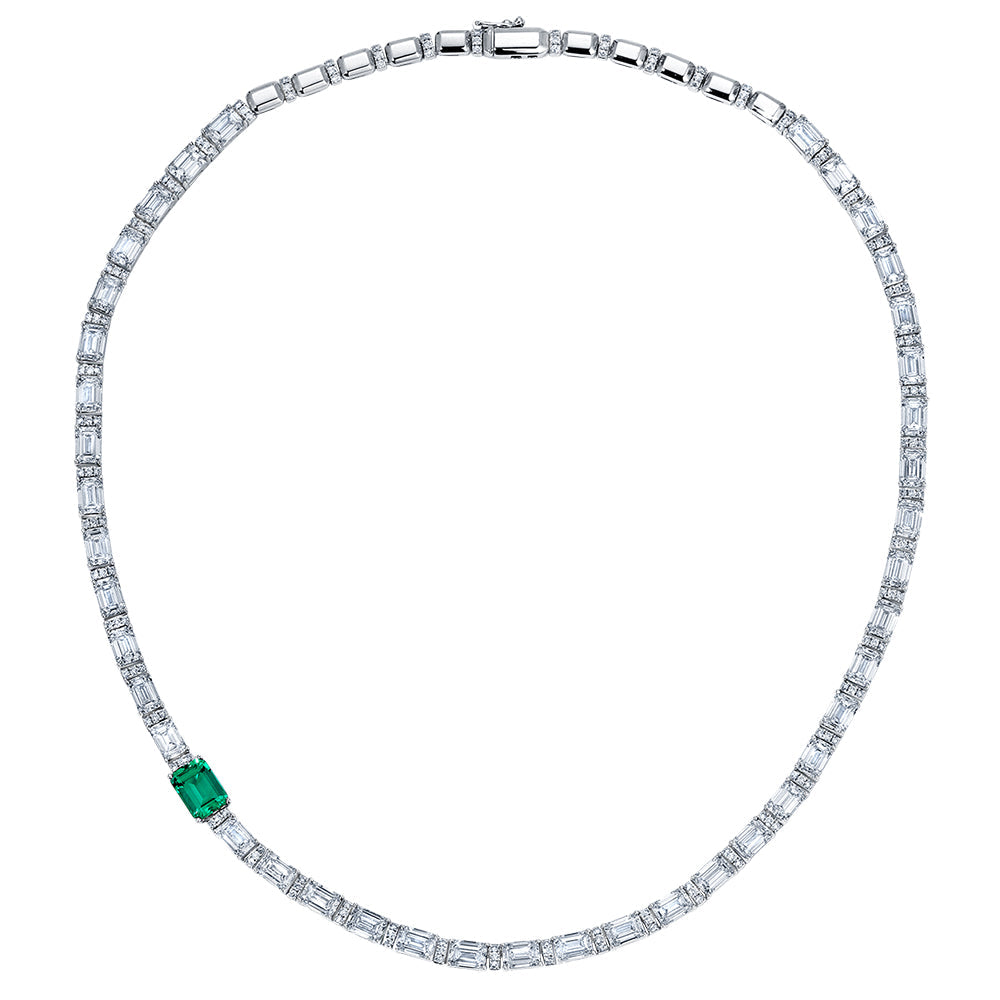 Emerald & Lab Grown Diamond Necklace